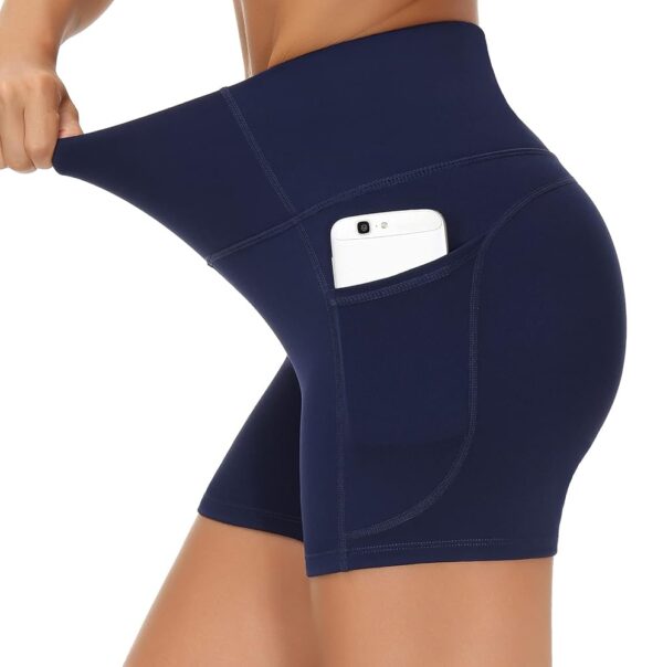 THE GYM PEOPLE High Waist Yoga Shorts for Women's Tummy Control Fitness Athletic Workout Running Shorts with Deep Pockets