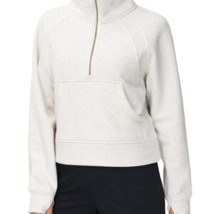 THE GYM PEOPLE Womens' Half Zip Pullover Fleece Stand Collar Crop Sweatshirt with Pockets Thumb Hole