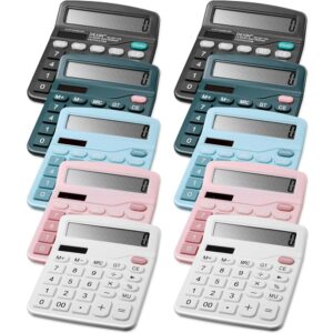 10 Pcs Desk Calculators Basic 12 Digit LCD Large Display Solar and Battery Dual Power Calculator Standard Function Office Desk Calculators Desktop with Sensitive Button for...