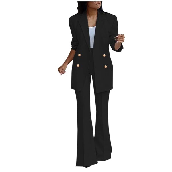 Business Casual Clothes for Women Fashion Work Suit Two Piece Outfits Dressy Button Blazer and Wide Leg Pant Suit Set - amazonmegawarehouse.com