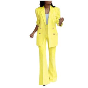 Business Casual Clothes for Women Fashion Work Suit Two Piece Outfits Dressy Button Blazer and Wide Leg Pant Suit Set - amazonmegawarehouse.com