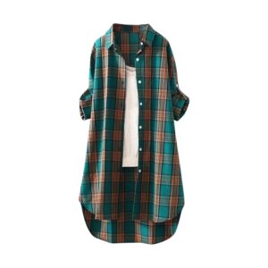 Cardigan for Women Fall Fashion 2024 Plus Size Open Front Roll Up Sleeve Button Down Plaid Tops Casual Comfy Shirts - amazonmegawarehouse.com