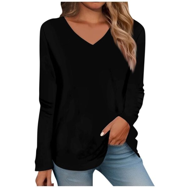 Long Sleeve Shirts for Women 2025 V Neck Boho Dressy Casual Tops Lightweight Sweatshirts Pullover Going out - amazonmegawarehouse.com