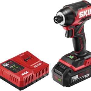 Skil PWR CORE 20 Brushless 20V 1/4" Hex Compact Impact Driver Kit with 3-Speed & Halo Light & One-Handed Collet Including 2.0Ah Battery and Charger- ID6739B-10 -...